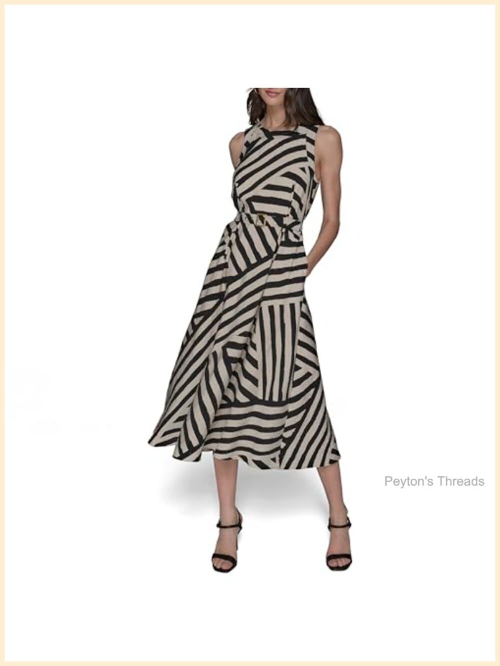 Karl Lagerfeld Rayon Blend Sleeveless Belted Midi Dress Evening Party